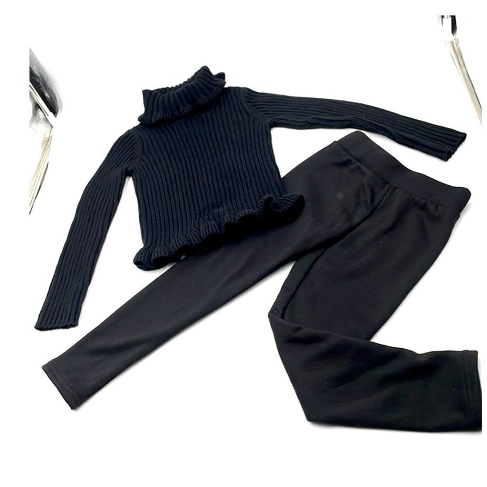 RACHEL ZOE Black Ribbed Girls Turtleneck with Faux Fur Lined Leggings SZ 5/6